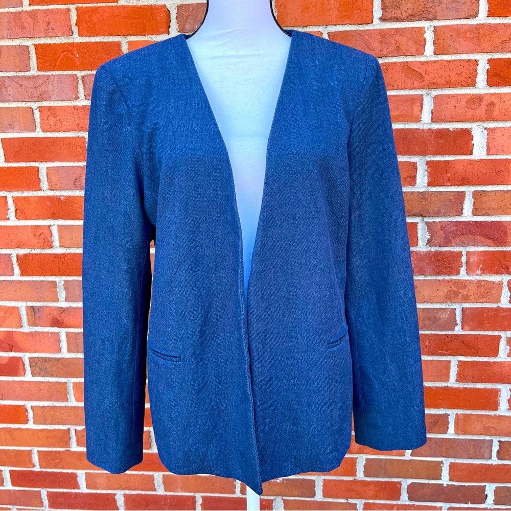 Adrienne Vittadini Open Front Blazer Jacket Blue Long Sleeve With Pockets XL
